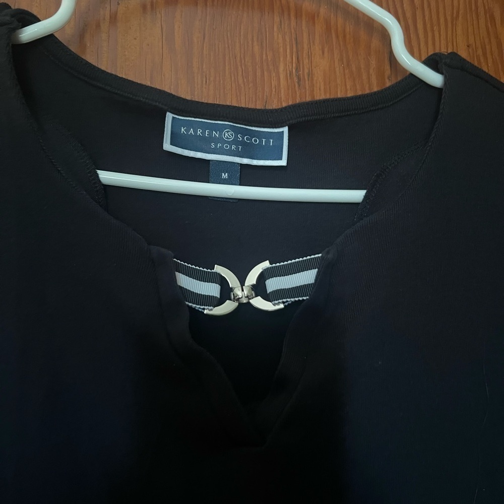 Karen Scott Sport Black Short Sleeve Dress 100% Cotton Womens Medium - Picture 2 of 4